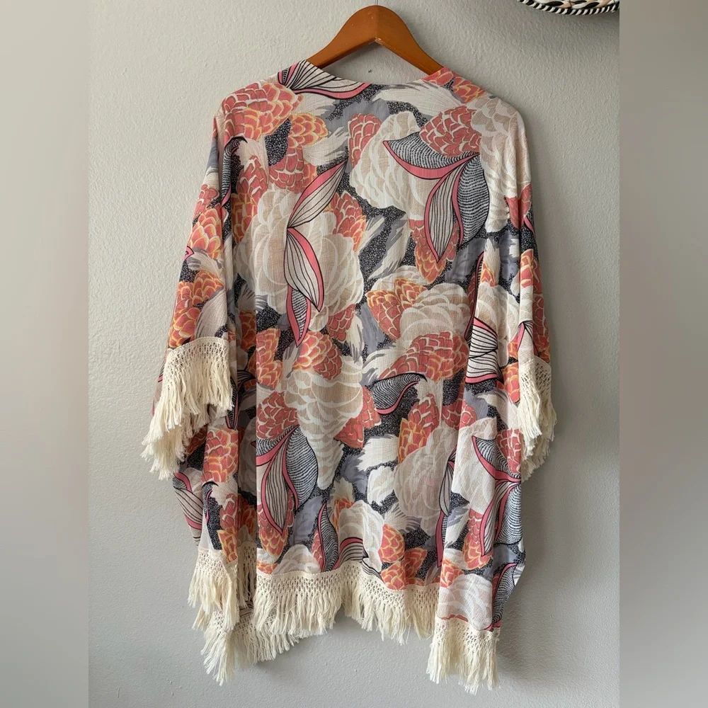 Entro Boho Festival Floral Kimono with Fringe Detail Women’s Small Medium Large - Picture 5 of 8